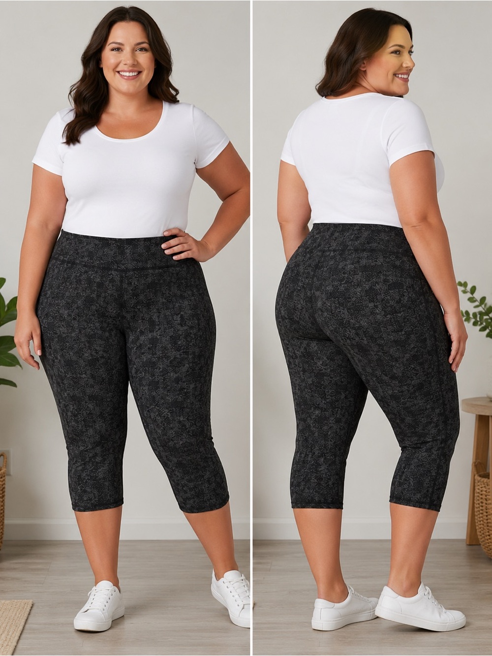 Xersion woman Capri 3X NWT Black Geo Pattern